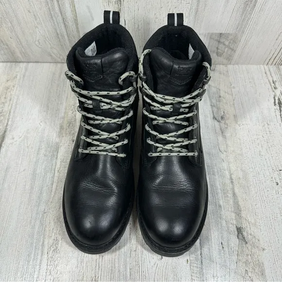 TOMS Black Leather Waterproof Lace-Up Ankle Boots with Lug Sole #1040
