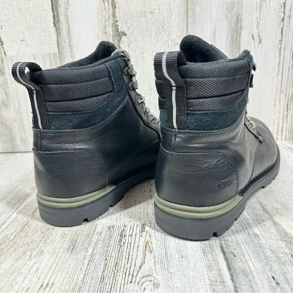 TOMS Black Leather Waterproof Lace-Up Ankle Boots with Lug Sole #1040