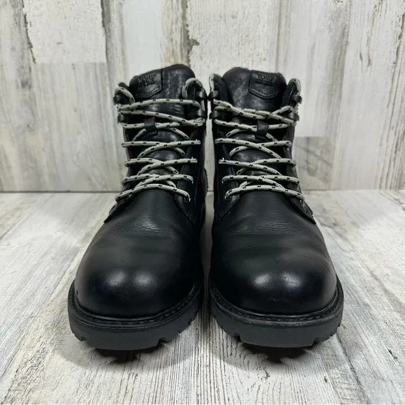 TOMS Black Leather Waterproof Lace-Up Ankle Boots with Lug Sole #1040