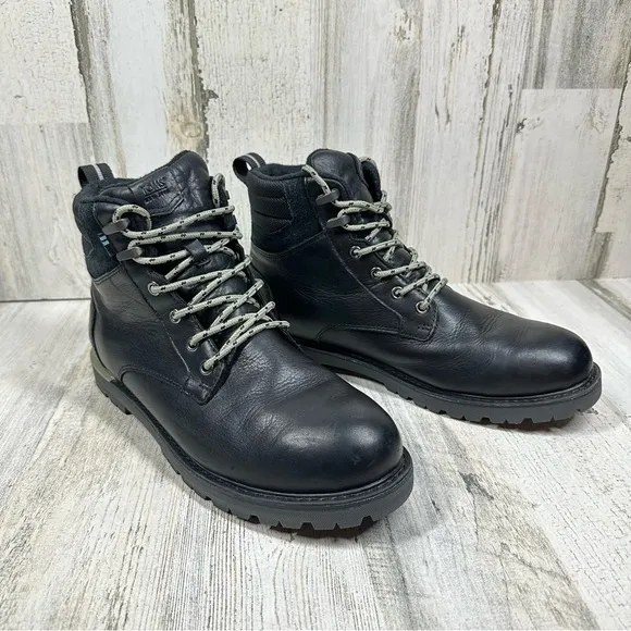 TOMS Black Leather Waterproof Lace-Up Ankle Boots with Lug Sole #1040