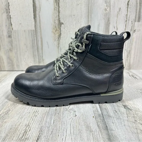 TOMS Black Leather Waterproof Lace-Up Ankle Boots with Lug Sole #1040