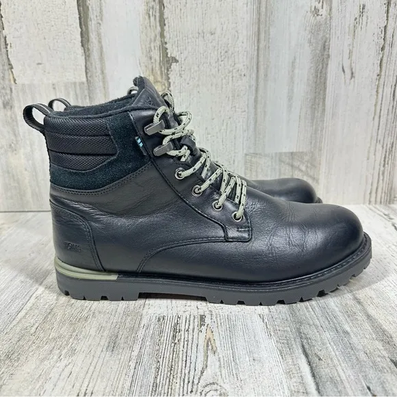 TOMS Black Leather Waterproof Lace-Up Ankle Boots with Lug Sole #1040