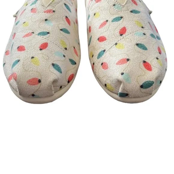 TOMS Christmas Lights Printed Canvas Multicolor  Slip-On Shoes size 6