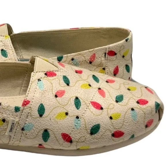 TOMS Christmas Lights Printed Canvas Multicolor  Slip-On Shoes size 6