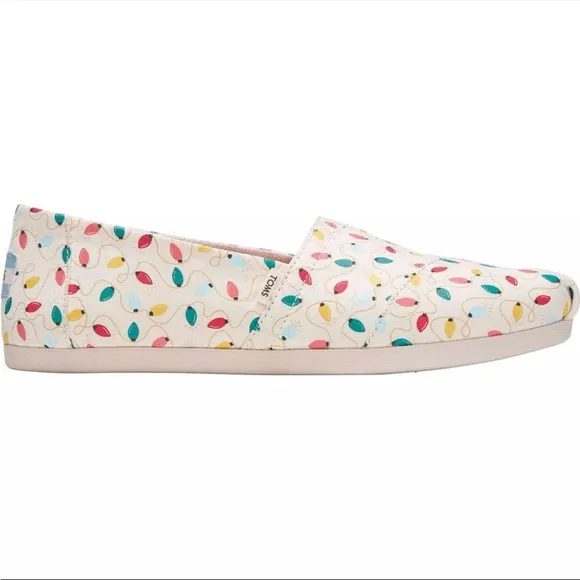 TOMS Christmas Lights Printed Canvas Multicolor  Slip-On Shoes size 6
