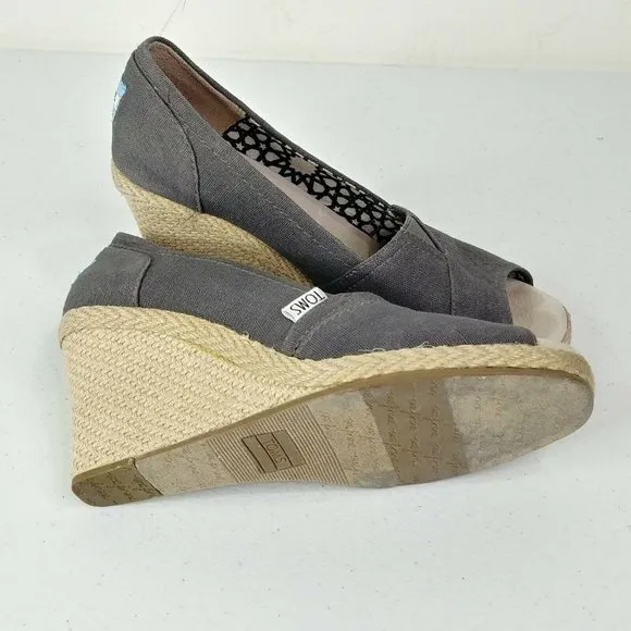 Toms Espadrille Wedge Heels Shoes Size 6.5 Dark Gray
