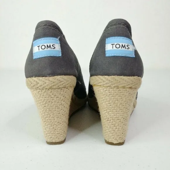 Toms Espadrille Wedge Heels Shoes Size 6.5 Dark Gray