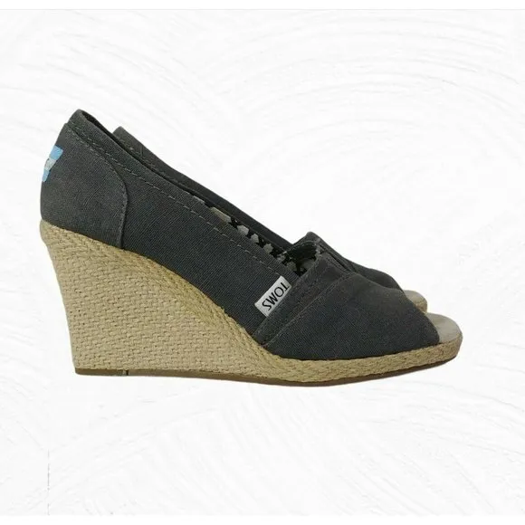 Toms Espadrille Wedge Heels Shoes Size 6.5 Dark Gray