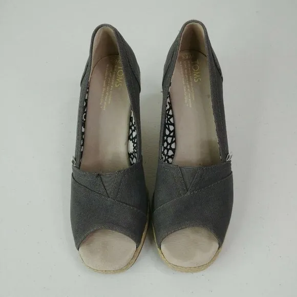 Toms Espadrille Wedge Heels Shoes Size 6.5 Dark Gray