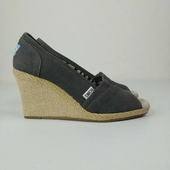 Toms Espadrille Wedge Heels Shoes Size 6.5 Dark Gray