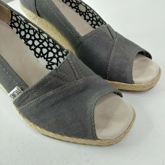 Toms Espadrille Wedge Heels Shoes Size 6.5 Dark Gray