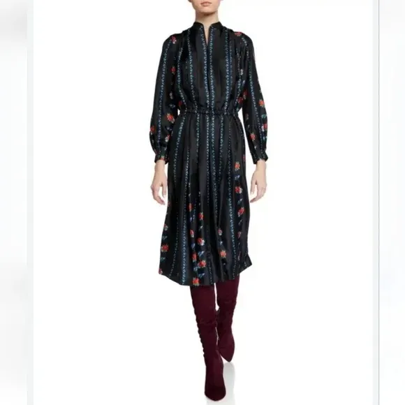 TORY BURCH HEIRLOOM FLORAL STRIPE DRESS sz 12