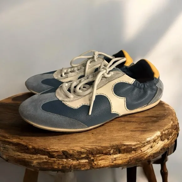 Tory Burch Multicolor Leather and Suede Serif Lace Up Sneakers Women's Size 8