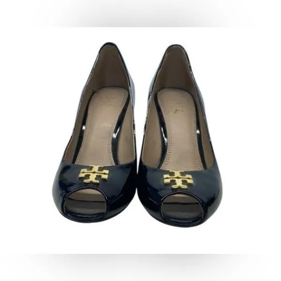 Tory Burch navy blue Wedge Peep-Toe Shoes Sz 8