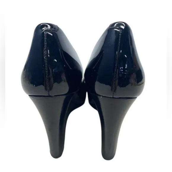 Tory Burch navy blue Wedge Peep-Toe Shoes Sz 8