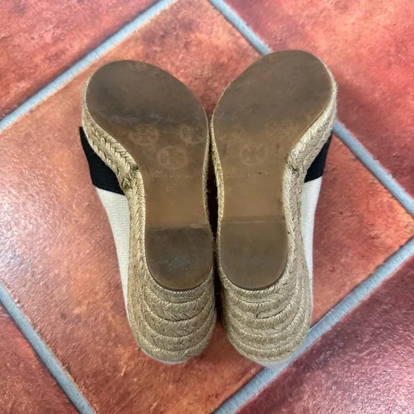Tory Burch Peep Toe Espadrille Wedges Size 6