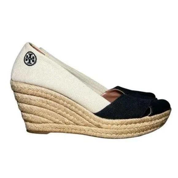 Tory Burch Peep Toe Espadrille Wedges Size 6