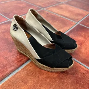 Tory Burch Peep Toe Espadrille Wedges Size 6