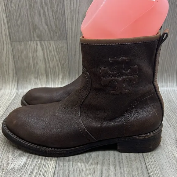 Tory Burch Simone Brown Distressed Leather Ankle Boot Bootie Shoes Size …