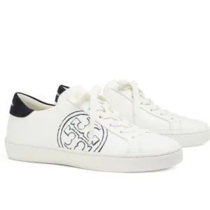 Tory Burch T- Logo White Navy Blue Sneakers Tennis Shoes Size 6