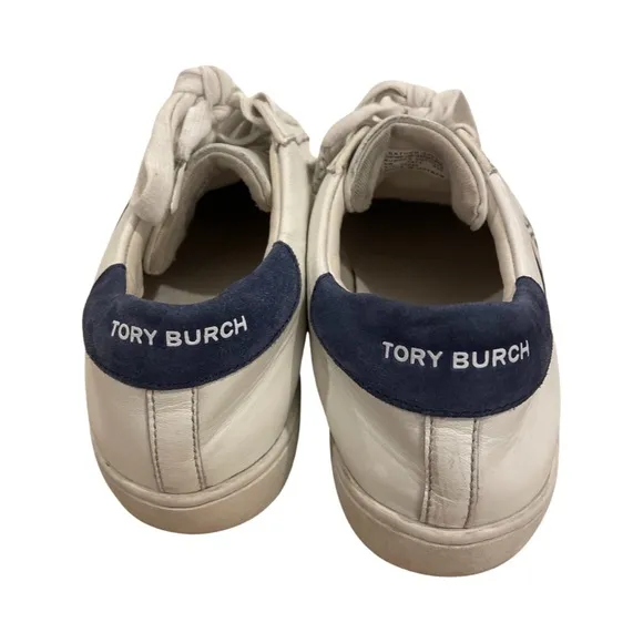 Tory Burch T- Logo White Navy Blue Sneakers Tennis Shoes Size 6