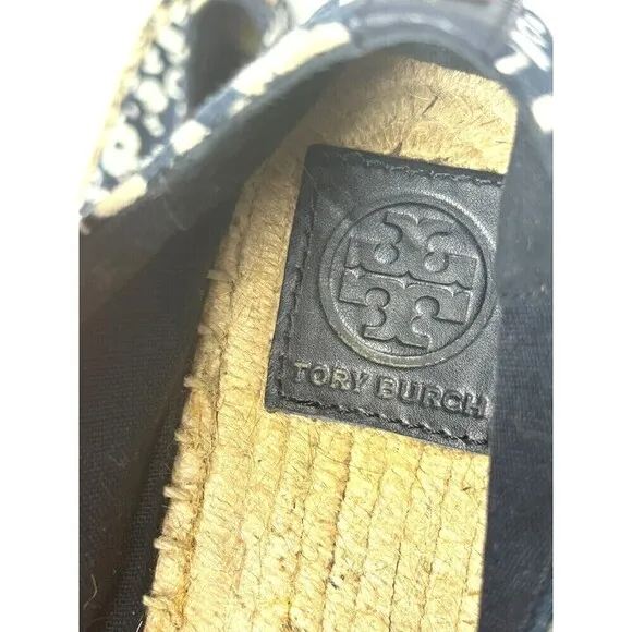 Tory Burch Women Risa Sz 7.5 Navy White Floral Shoe Espadrille Canvas Slip On R4