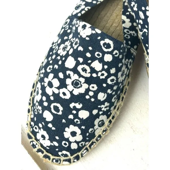 Tory Burch Women Risa Sz 7.5 Navy White Floral Shoe Espadrille Canvas Slip On R4