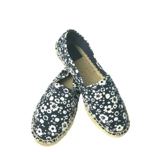 Tory Burch Women Risa Sz 7.5 Navy White Floral Shoe Espadrille Canvas Slip On R4