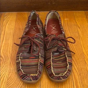 Twisted X Women’s Striped Red Multi Driving Moccasins Size 11