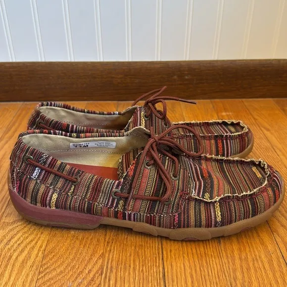 Twisted X Women’s Striped Red Multi Driving Moccasins Size 11