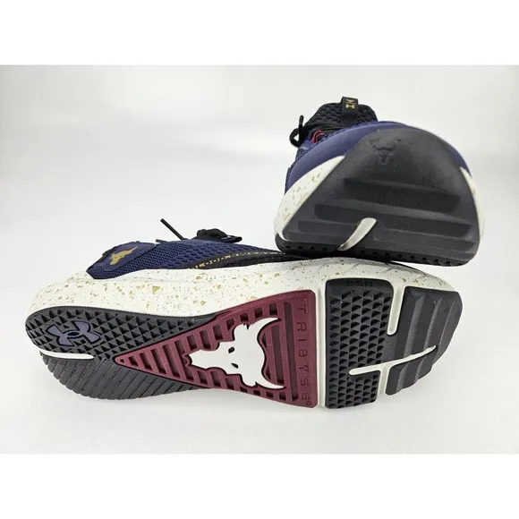 UA Project Rock BSR 3 Training Shoes 3026767-400 Blue/Black/Gold NEW Youth 7