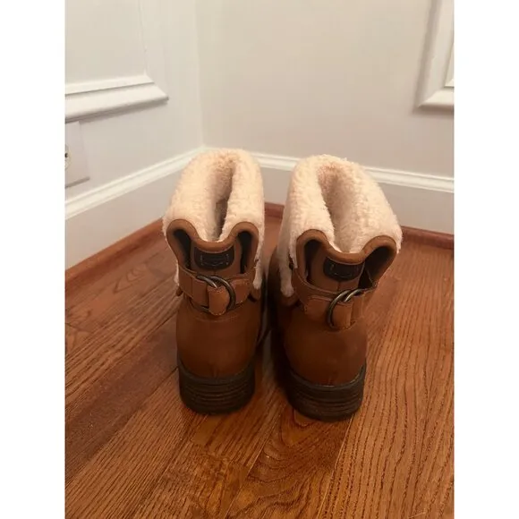 UGG Aldon Leather &amp; Wooi Ankle Boots Chestnut Brown Water Resistant Size‎ 9 New
