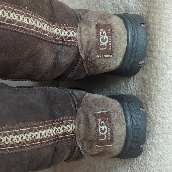 UGG Australia Braided Sheepskin Leather Suede Tall Boots 7 Brown