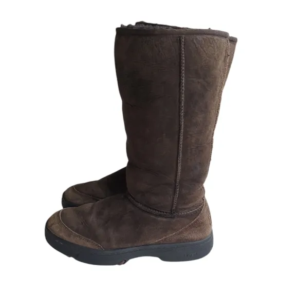 UGG Australia Braided Sheepskin Leather Suede Tall Boots 7 Brown