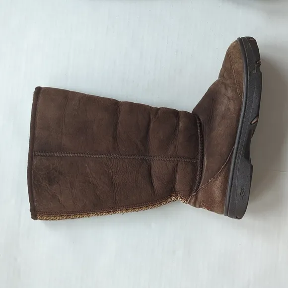 UGG Australia Braided Sheepskin Leather Suede Tall Boots 7 Brown