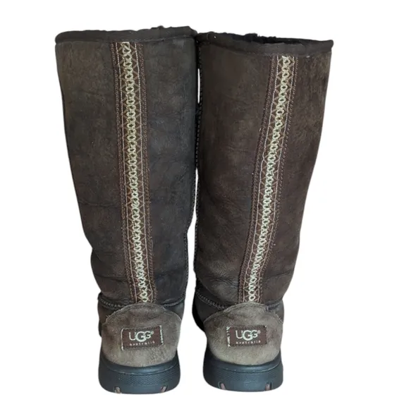 UGG Australia Braided Sheepskin Leather Suede Tall Boots 7 Brown