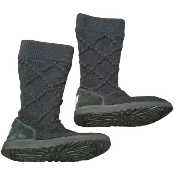 UGG Australia | Classic Argyle Sweater Knit | Tall Black Boots | Women | Size: 7