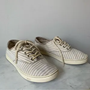 UGG AUSTRALIA Eyan Nautical WomansLace Up Canvas Gray Striped Tennis Shoes