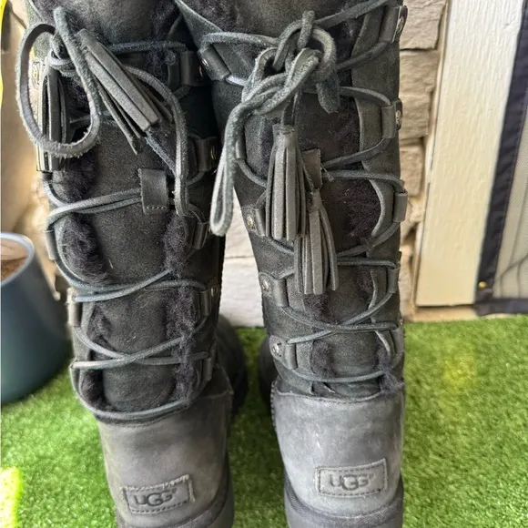 UGG Australia Kristabell Black Lace Up Shearling Women’s Winter Boots