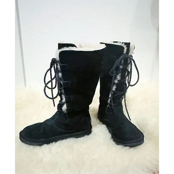 UGG Australia Women's &quot;Whitley&quot;, Tall Black Suede Laced Boots 6