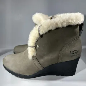 UGG Australia Womens Size 6.5 Waterproof Boots Gray Suede Wedge Platform WP 2&quot;