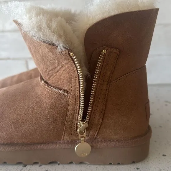 UGG Bailey Zip Mini Boots Chestnut Ankle Booties Warm Casual Women’s Size 9 NWOB