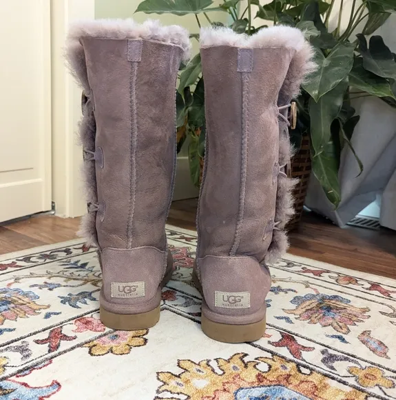 UGG Baily Button Triplet Boots Genuine Leather and Sheepskin Mauve Purple