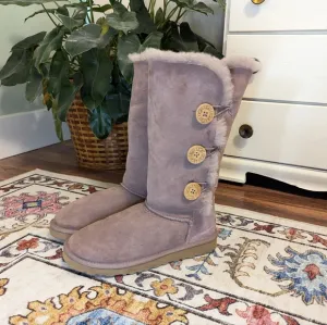UGG Baily Button Triplet Boots Genuine Leather and Sheepskin Mauve Purple