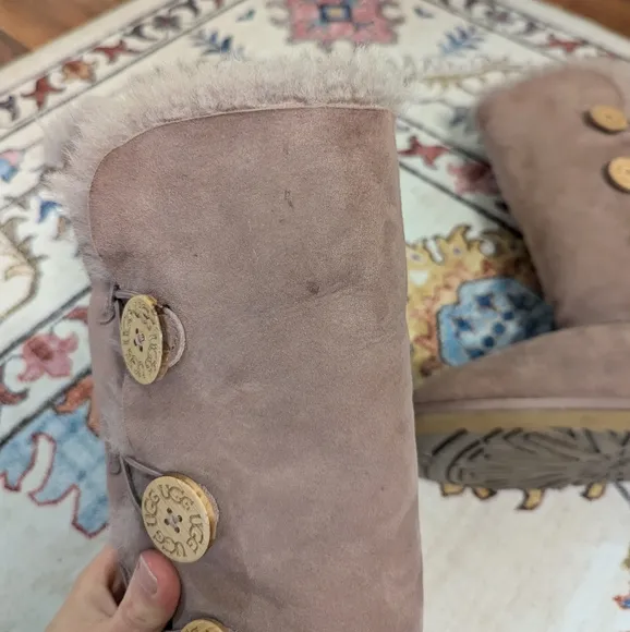 UGG Baily Button Triplet Boots Genuine Leather and Sheepskin Mauve Purple
