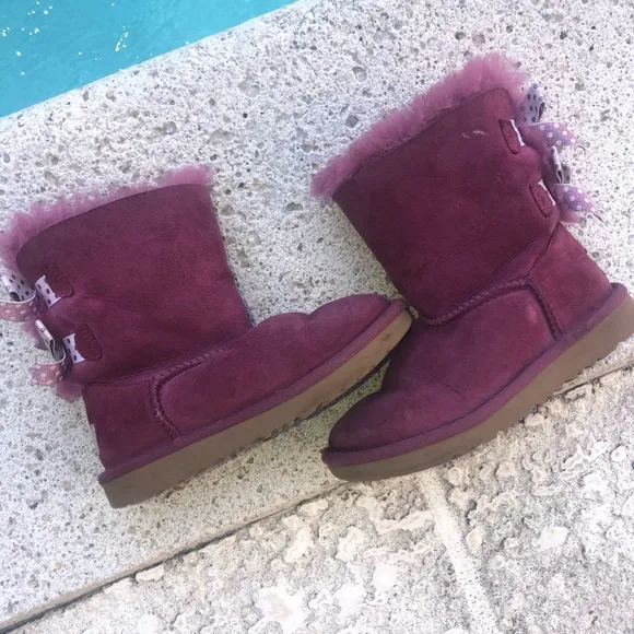Ugg boots Bailey Bow suede kids size 12 bougainvillea color magenta/deep pink