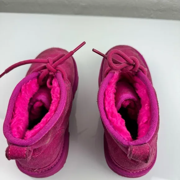 Ugg Boots Neumel ll Ankle Booties Sherpa Lined Lace Tie Up Pull On‎ Knit Pink