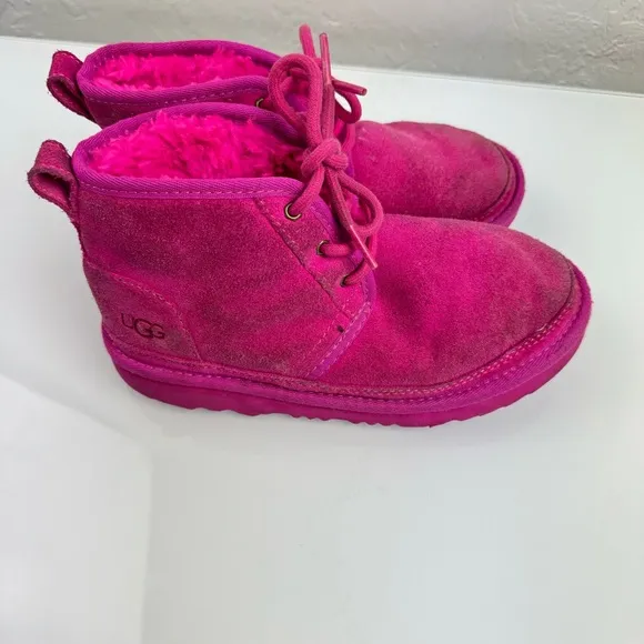 Ugg Boots Neumel ll Ankle Booties Sherpa Lined Lace Tie Up Pull On‎ Knit Pink