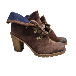 Ugg Chocolate Brown Suede Leather Heeled Ankle Boots Sz 7 Wool Sheepskin Warm