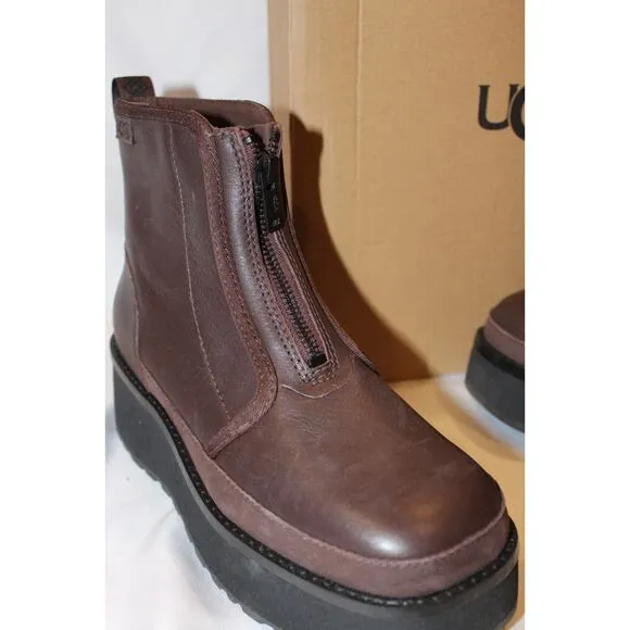 UGG CITYFUNC ZIP BURNT CEDAR LEATHER WATERPROOF ZIP WOMEN'S BOOTS US 7 BROWN